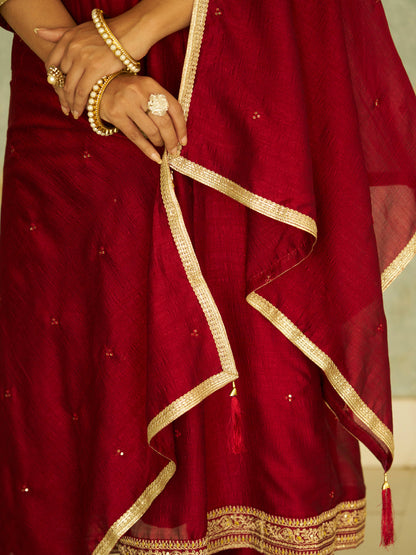 Rivaz Women Anarkali Kurta and Pant Dupatta Sets Silk Blend Fabrics with Embroidery - FitVibe Fashion