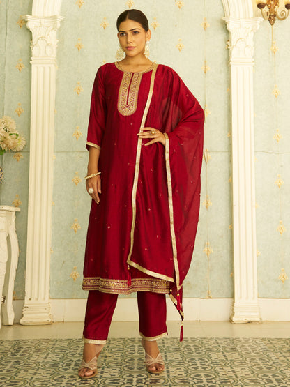 Rivaz Women Anarkali Kurta and Pant Dupatta Sets Silk Blend Fabrics with Embroidery - FitVibe Fashion