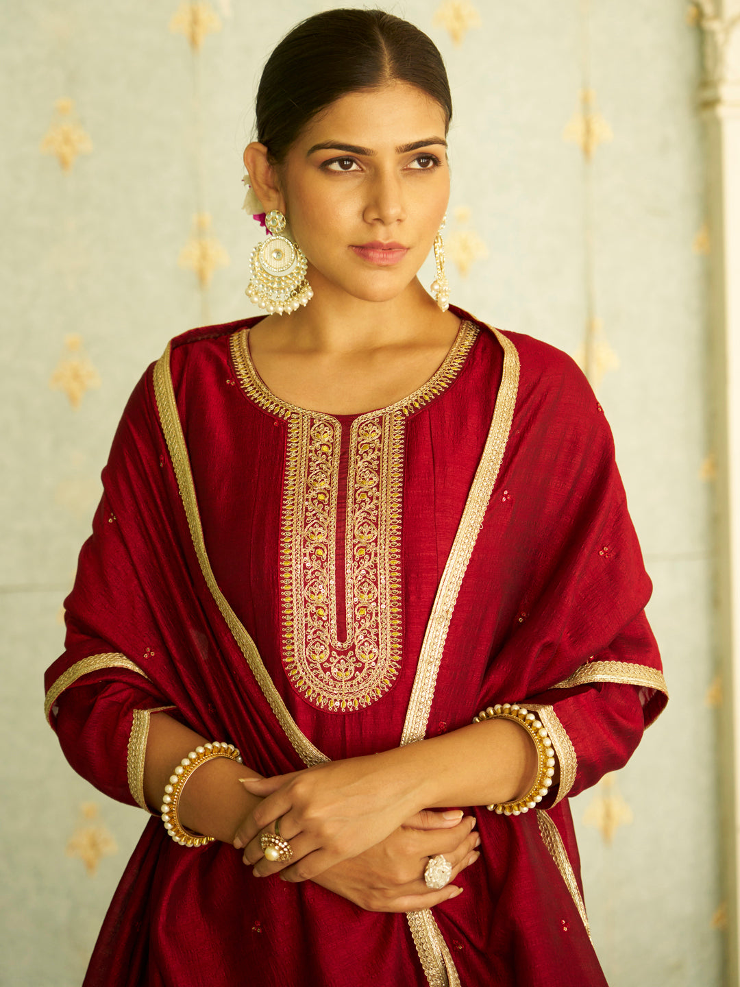 Rivaz Women Anarkali Kurta and Pant Dupatta Sets Silk Blend Fabrics with Embroidery - FitVibe Fashion