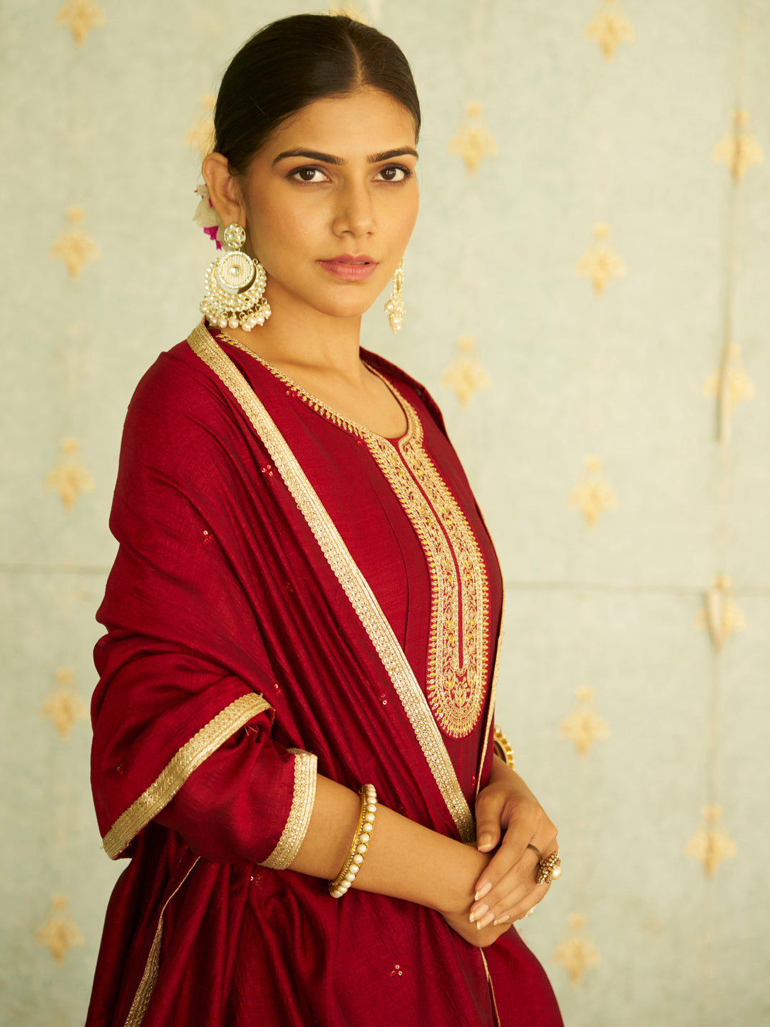 Rivaz Women Anarkali Kurta and Pant Dupatta Sets Silk Blend Fabrics with Embroidery - FitVibe Fashion