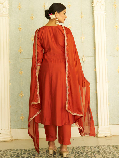 Naari Peach Anarkali Kurta and Pant Dupatta Set - FitVibe Fashion