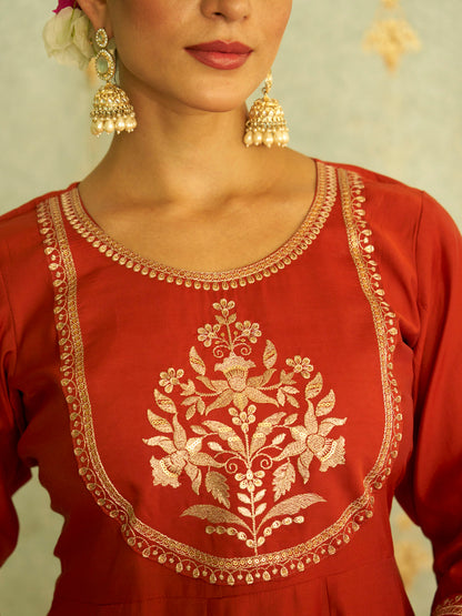 Naari Peach Anarkali Kurta and Pant Dupatta Set - FitVibe Fashion