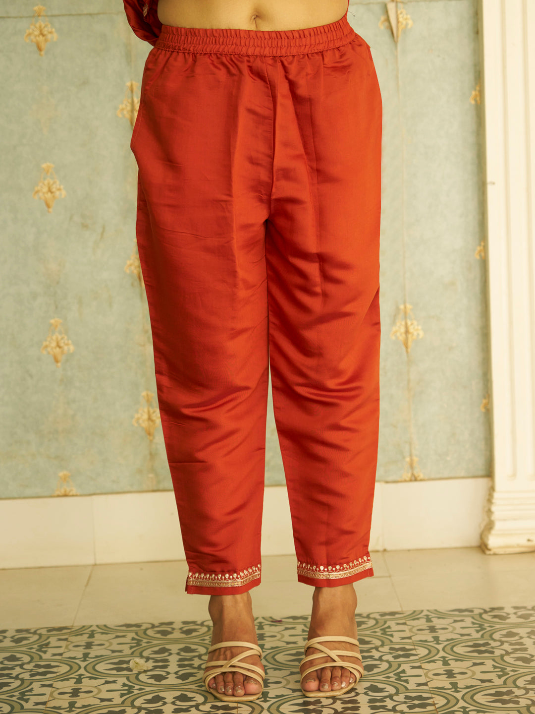 Naari Peach Anarkali Kurta and Pant Dupatta Set - FitVibe Fashion