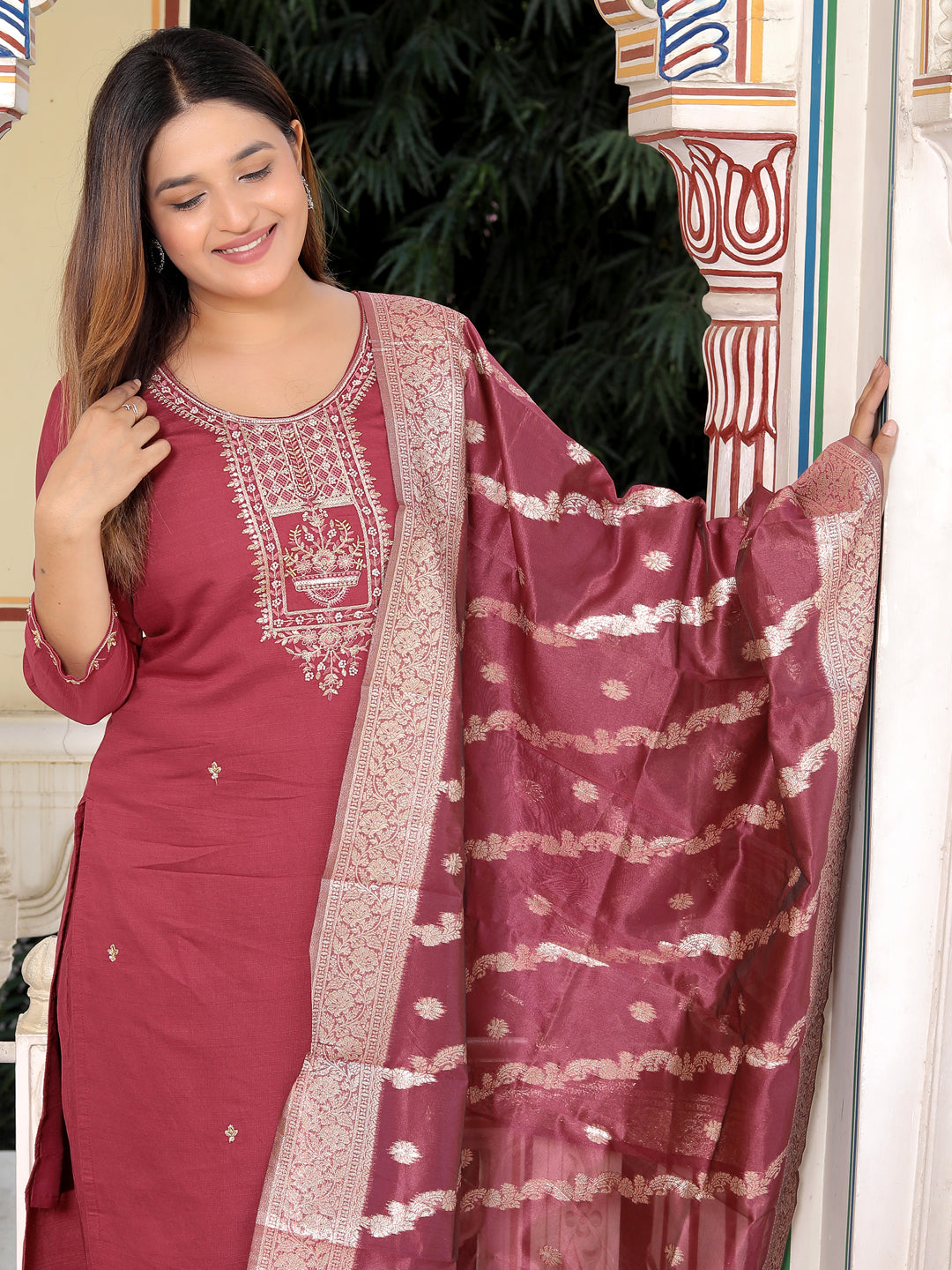 Neria Women Ethnic Motifs Embroidered Kurta with Trousers & Dupatta - FitVibe Fashion