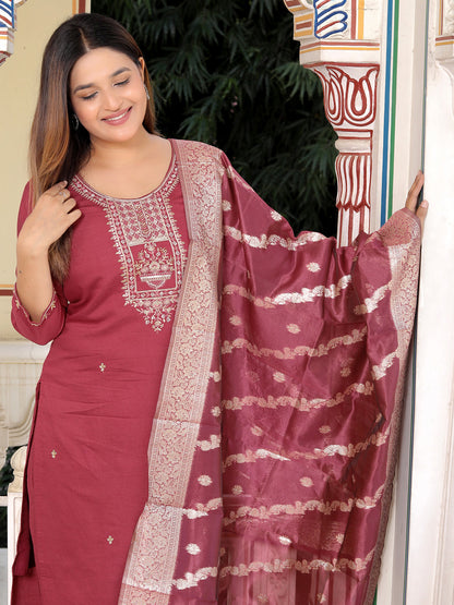 Neria Women Ethnic Motifs Embroidered Kurta with Trousers & Dupatta - FitVibe Fashion