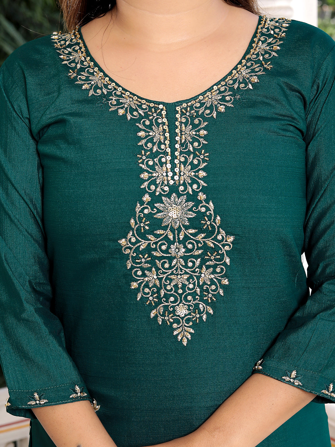 Neria Green Women Ethnic Motifs Embroidered Kurta with Trousers & Dupatta - FitVibe Fashion