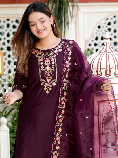Sahiba Purple Women Floral Embroidered Regular Kurta with Trousers & With Dupatta - FitVibe Fashion