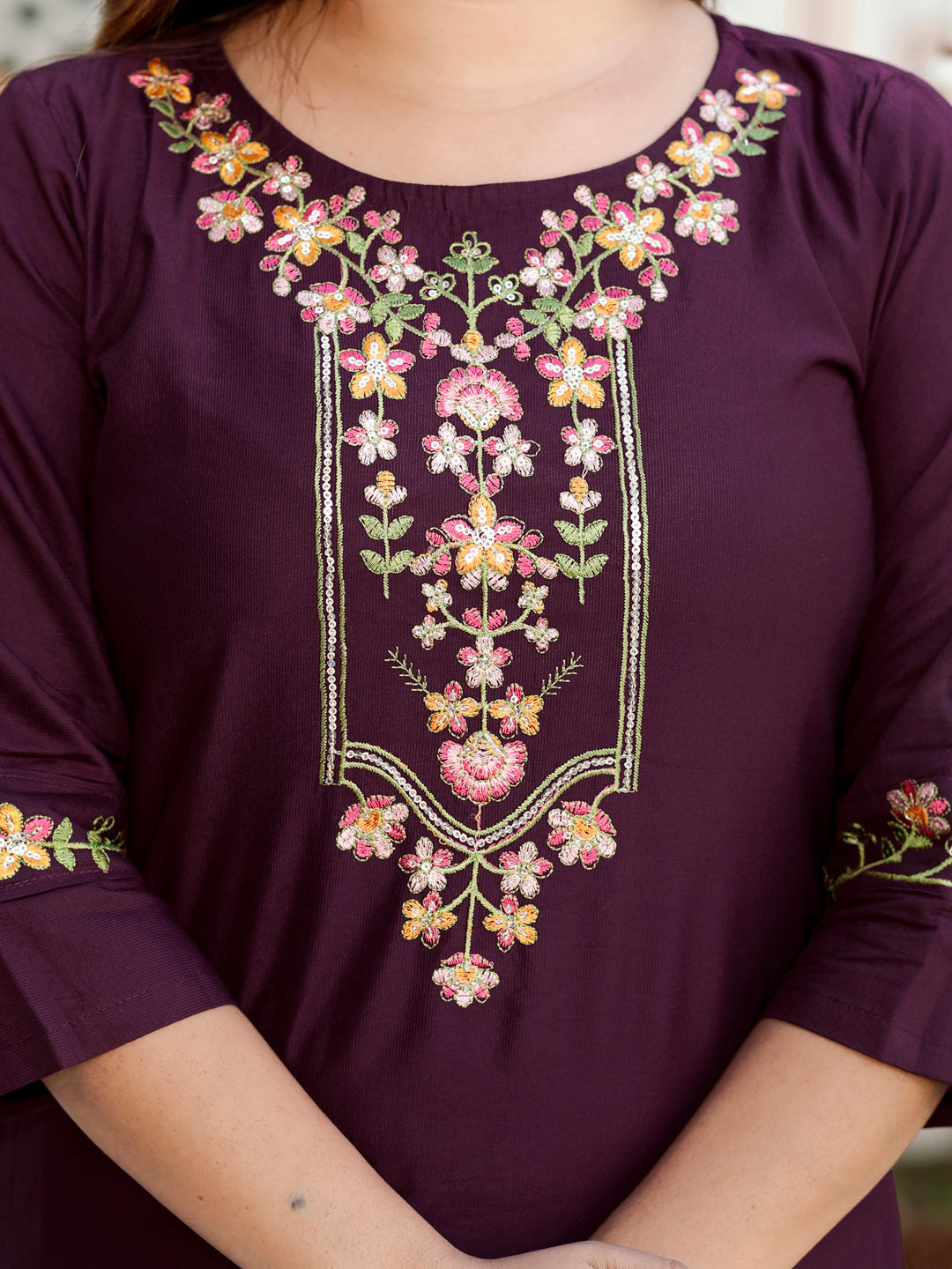 Sahiba Purple Women Floral Embroidered Regular Kurta with Trousers & With Dupatta - FitVibe Fashion