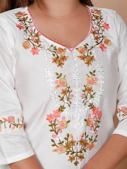 Pravya White Viscose Rayon Kurta with Trousers & Dupatta Suits - FitVibe Fashion