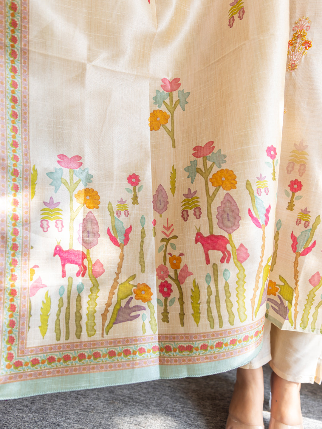 Srishti Stylish Viscose Assam Silk Kurta Set with Bead Embroidery – Ready-to-Wear Elegance - FitVibe Fashion