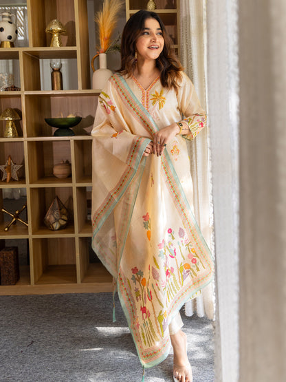 Srishti Stylish Viscose Assam Silk Kurta Set with Bead Embroidery – Ready-to-Wear Elegance - FitVibe Fashion