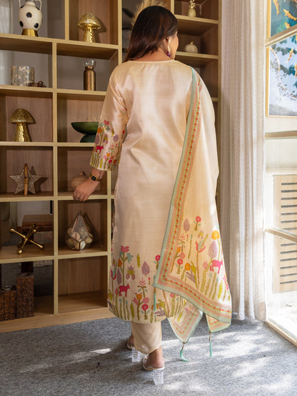 Srishti Stylish Viscose Assam Silk Kurta Set with Bead Embroidery – Ready-to-Wear Elegance - FitVibe Fashion