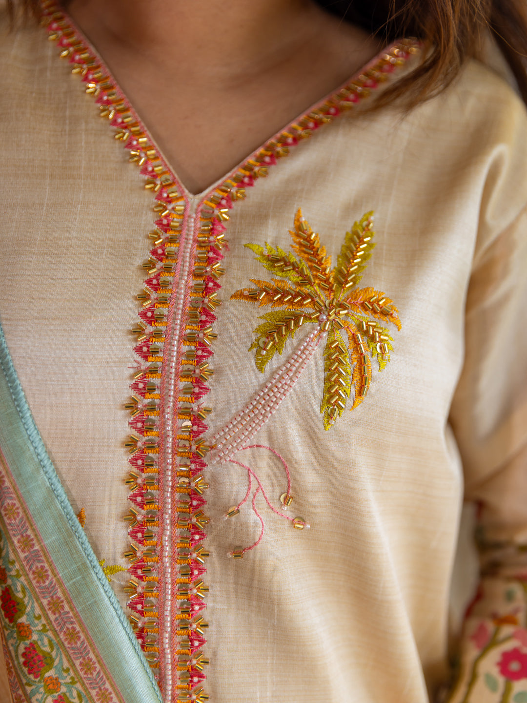 Srishti Stylish Viscose Assam Silk Kurta Set with Bead Embroidery – Ready-to-Wear Elegance - FitVibe Fashion