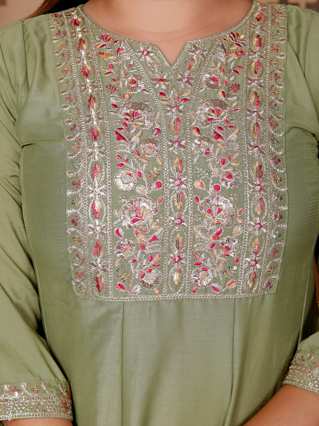 Rudrani Pista Silk Blend Kurta with Trousers & Dupatta Suits - FitVibe Fashion