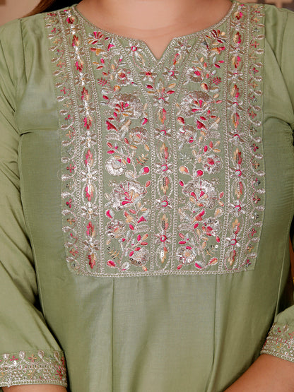 Rudrani Pista Silk Blend Kurta with Trousers & Dupatta Suits - FitVibe Fashion