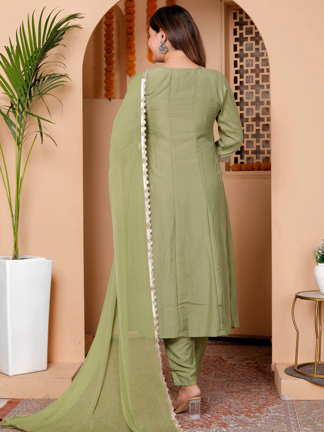 Rudrani Pista Silk Blend Kurta with Trousers & Dupatta Suits - FitVibe Fashion