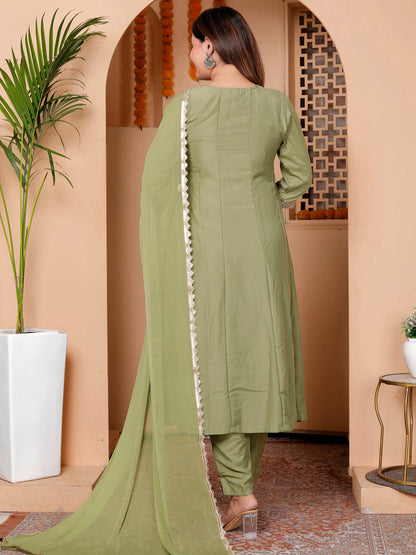 Rudrani Pista Silk Blend Kurta with Trousers & Dupatta Suits - FitVibe Fashion