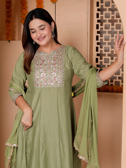 Rudrani Pista Silk Blend Kurta with Trousers & Dupatta Suits - FitVibe Fashion