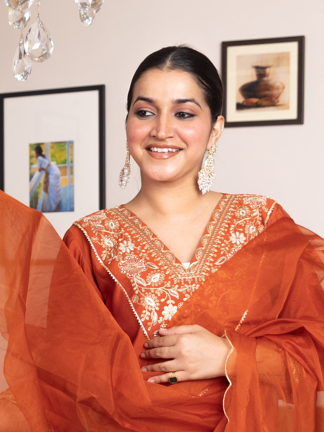 Ruby Petal Peach Kalidaar Festive Anarkali Set Suits - FitVibe Fashion