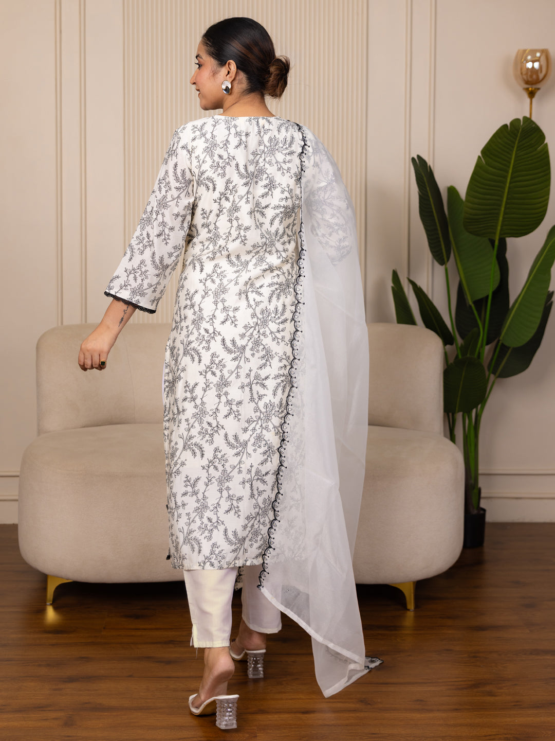 Vyomika Cream Silk Blend Kurta with Trousers & Dupatta Suits - FitVibe Fashion