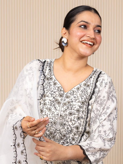 Vyomika Cream Silk Blend Kurta with Trousers & Dupatta Suits - FitVibe Fashion