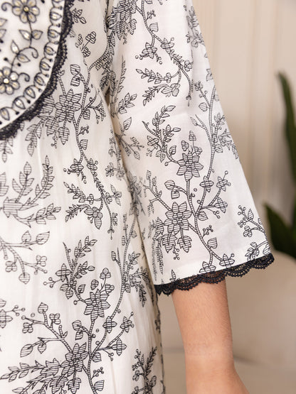 Vyomika Cream Silk Blend Kurta with Trousers & Dupatta Suits - FitVibe Fashion