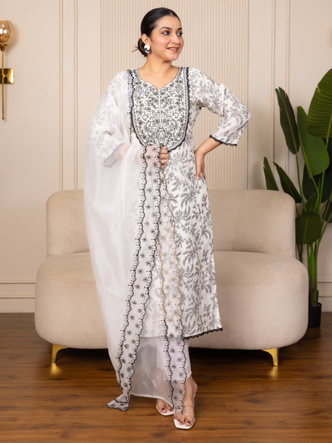 Vyomika Cream Silk Blend Kurta with Trousers & Dupatta Suits - FitVibe Fashion