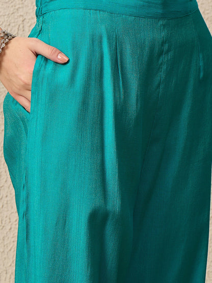 Saundh Blue Silk Blend Embroidered Kurta Set Suits - FitVibe Fashion