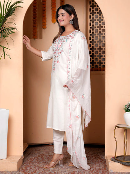 Zarvika White khadi cotton Kurta with Trousers & Dupatta Suits - FitVibe Fashion