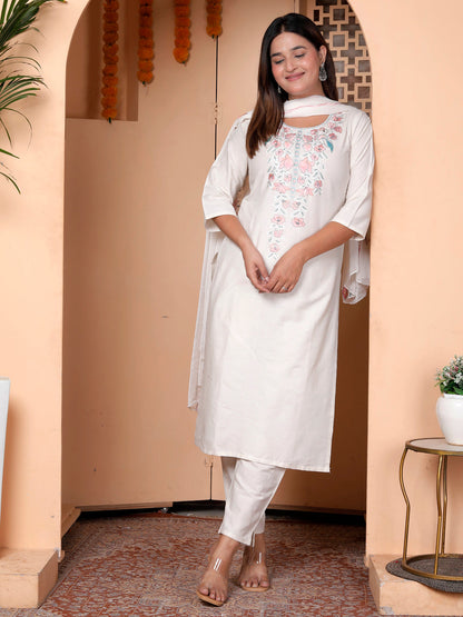 Zarvika White khadi cotton Kurta with Trousers & Dupatta Suits - FitVibe Fashion