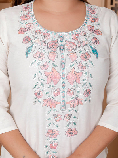 Zarvika White khadi cotton Kurta with Trousers & Dupatta Suits - FitVibe Fashion