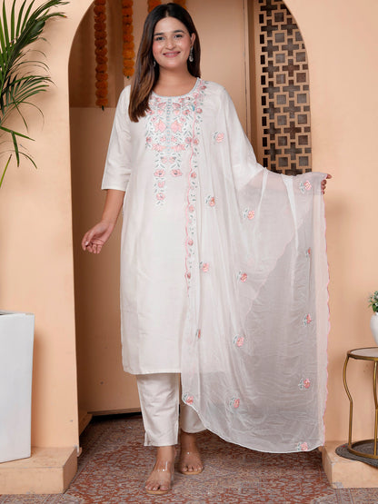 Zarvika White khadi cotton Kurta with Trousers & Dupatta Suits - FitVibe Fashion