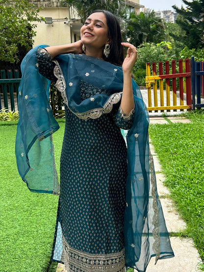 Shagun Women Kurta and Pant Sets Muslin Print Fabric - FitVibe Fashion