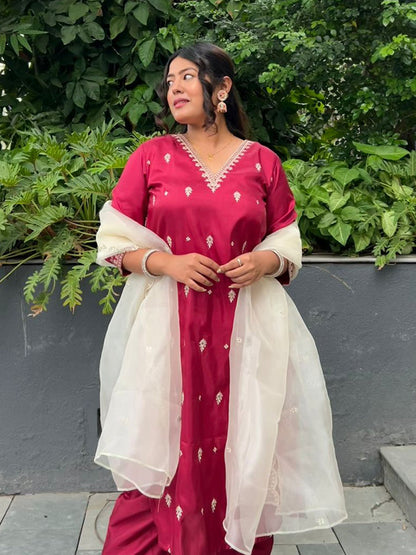 Yatra Silk Blend Kurta and Trouser Set with Organza Dupatta - FitVibe Fashion