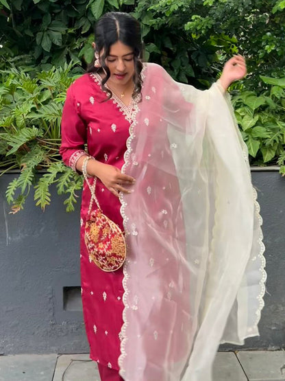 Yatra Silk Blend Kurta and Trouser Set with Organza Dupatta - FitVibe Fashion