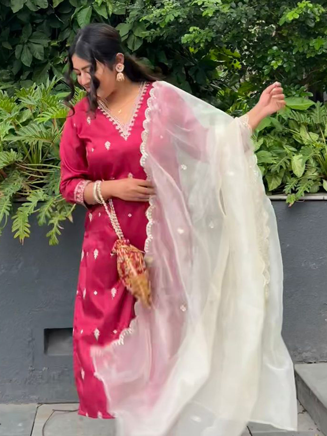 Yatra Silk Blend Kurta and Trouser Set with Organza Dupatta - FitVibe Fashion