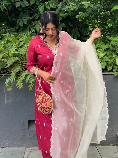 Yatra Silk Blend Kurta and Trouser Set with Organza Dupatta - FitVibe Fashion