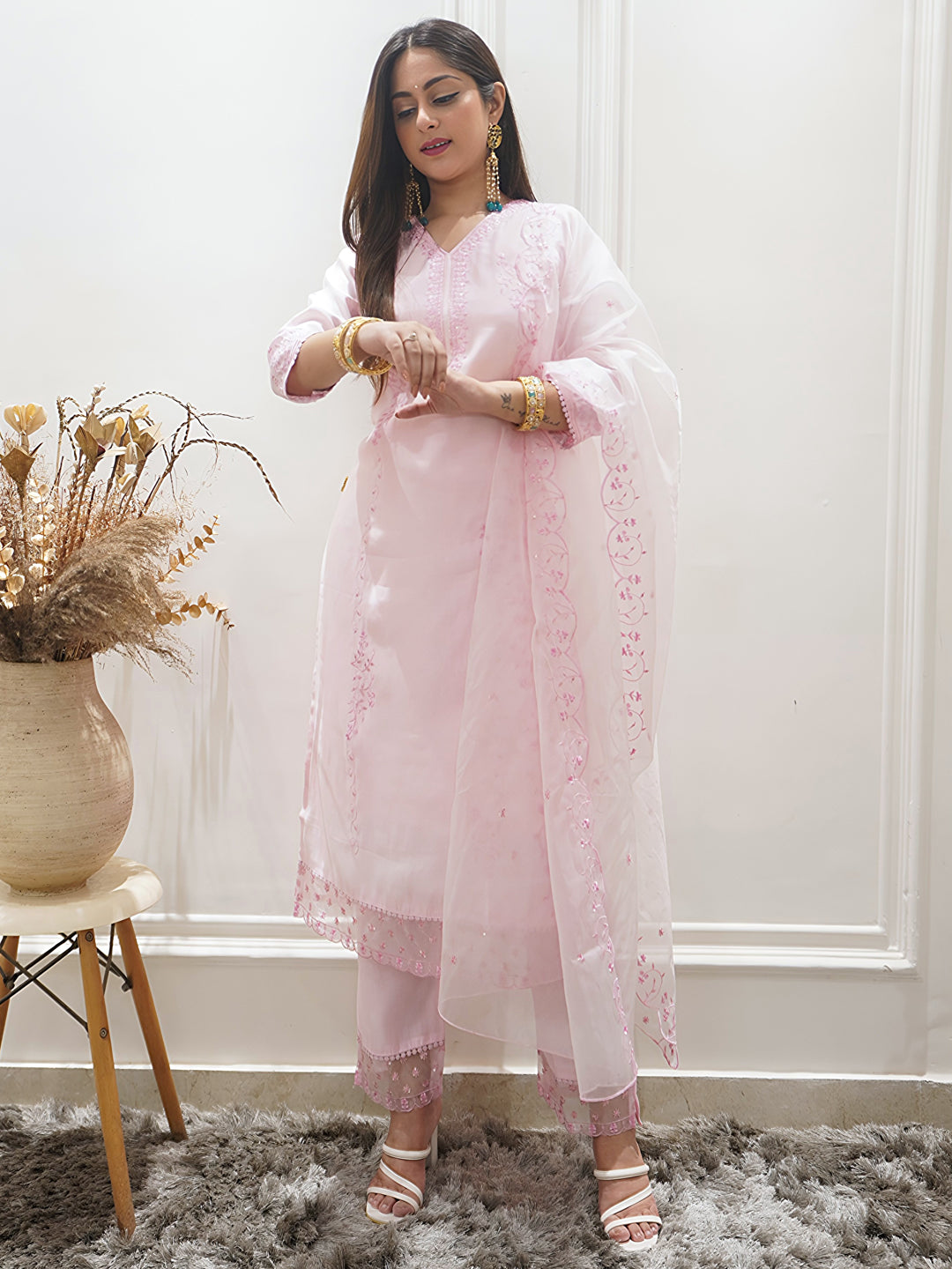 Swarnika Women's Viscose Roman Silk Kurta Set Ready to Wear Elegant Lightweight Soft Ethnic Outfit - FitVibe Fashion