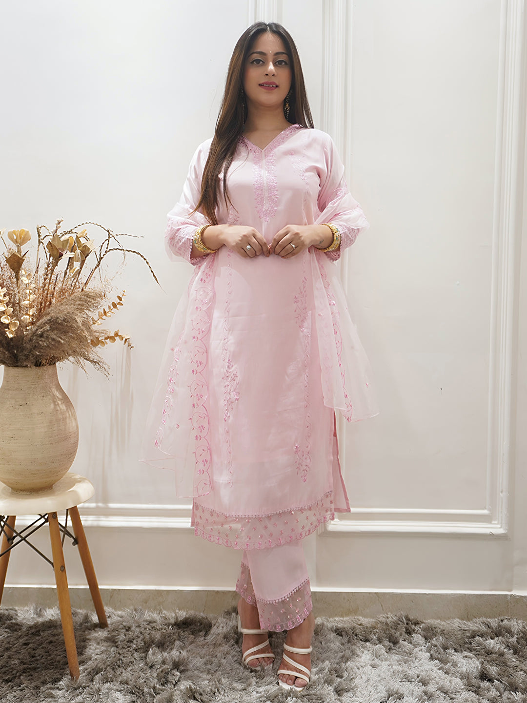 Swarnika Women's Viscose Roman Silk Kurta Set Ready to Wear Elegant Lightweight Soft Ethnic Outfit - FitVibe Fashion