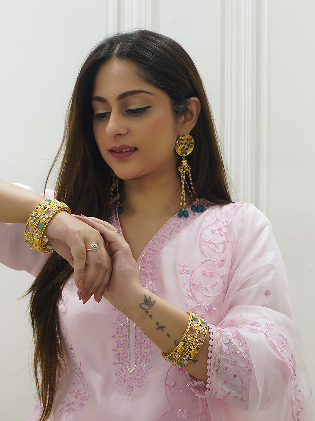 Swarnika Women's Viscose Roman Silk Kurta Set Ready to Wear Elegant Lightweight Soft Ethnic Outfit - FitVibe Fashion