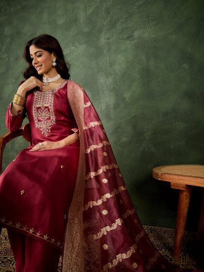 Zarika Women Kurta and Pant Dupatta Sets Viscose Rayon Fabrics with Embroidery Handwork - FitVibe Fashion