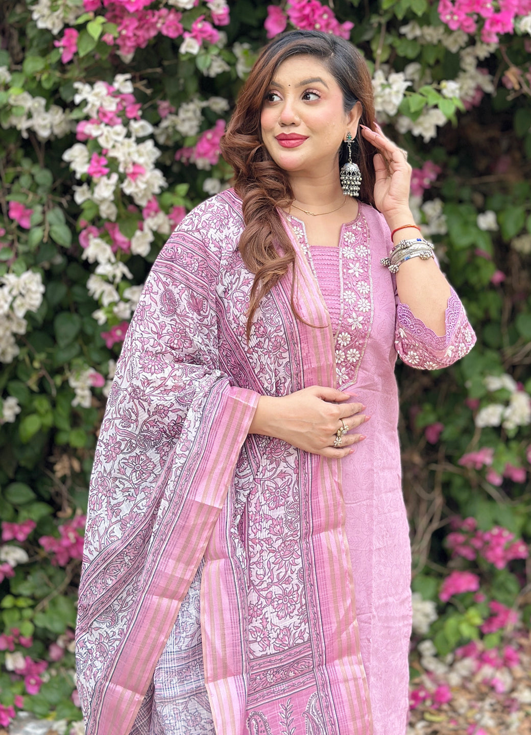 Lavanya Women's Embroidered Silk Blend Calf Length Straight Kurta Trouser with Dupatta Set - FitVibe Fashion