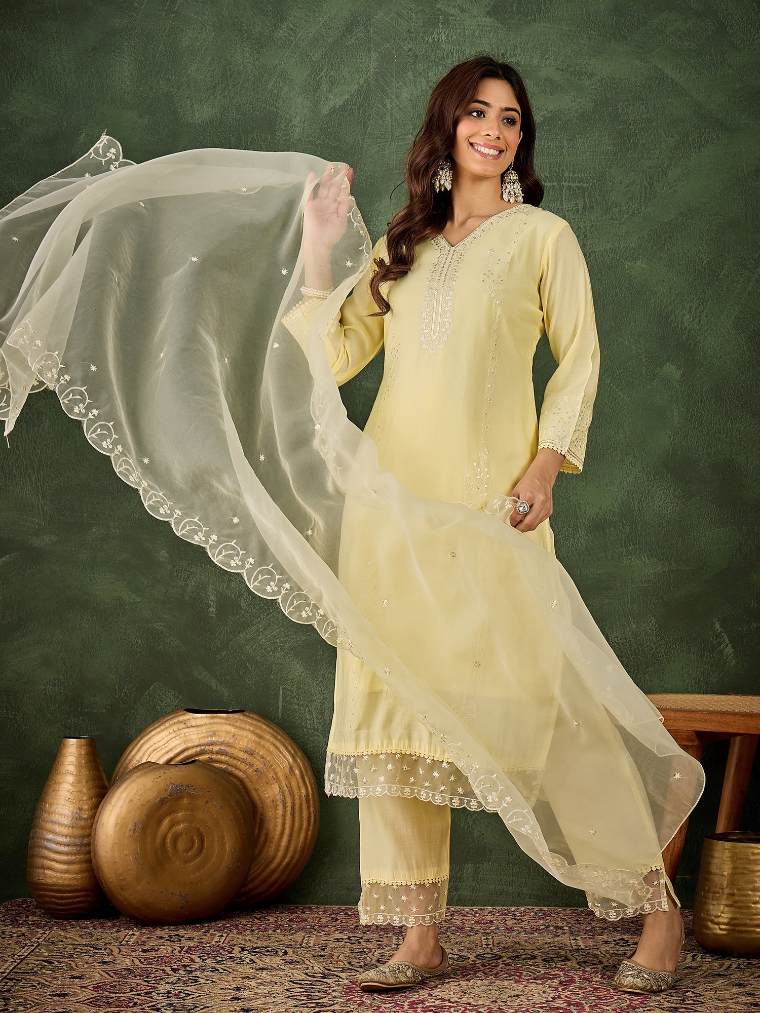 Kritika Silk Blend Women Embroidered Kurta And Pant Set With Dupatta - FitVibe Fashion