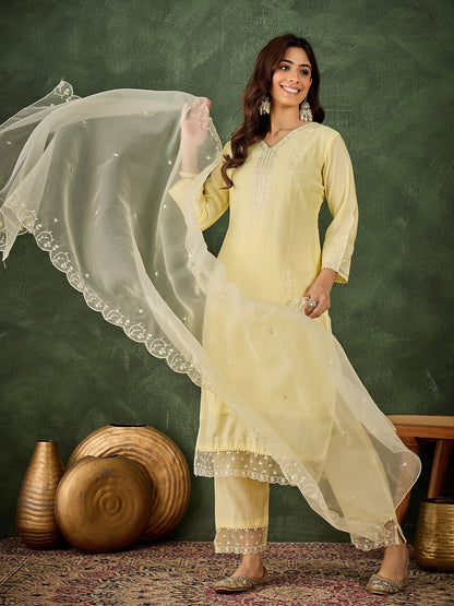 Kritika Silk Blend Women Embroidered Kurta And Pant Set With Dupatta - FitVibe Fashion