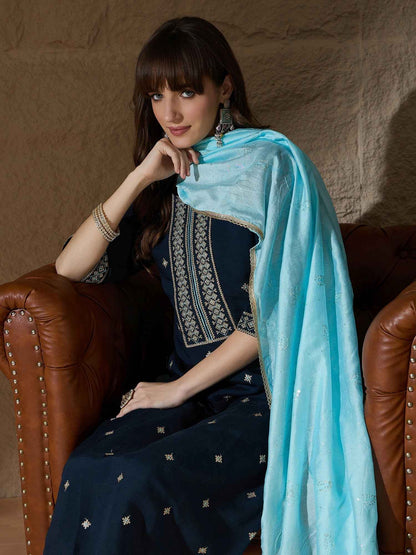 Aarohi teal Women Kurta and Pant Sets Silk Blend Fabric