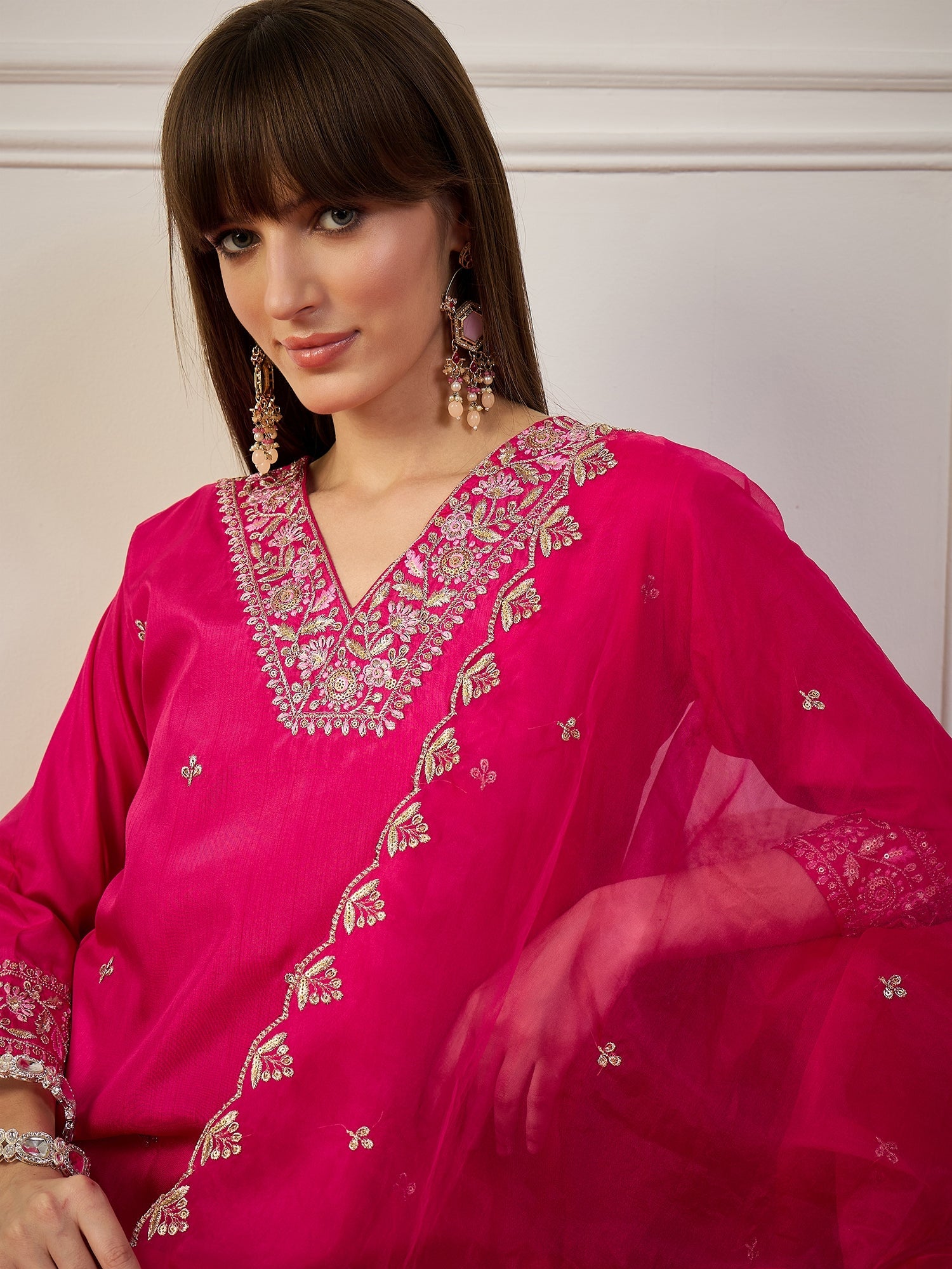 Tulsi Pink Women Kurta Sets With Dupatta Straight Suits - FitVibe Fashion