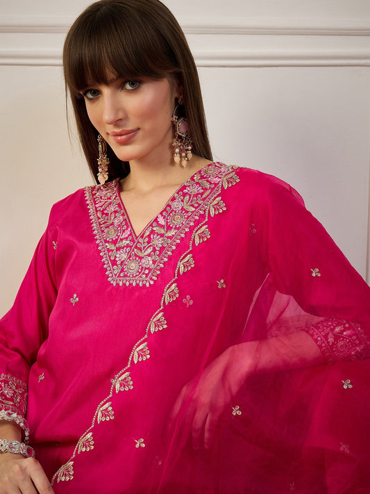 Tulsi Pink Women Kurta Sets With Dupatta Straight Suits - FitVibe Fashion