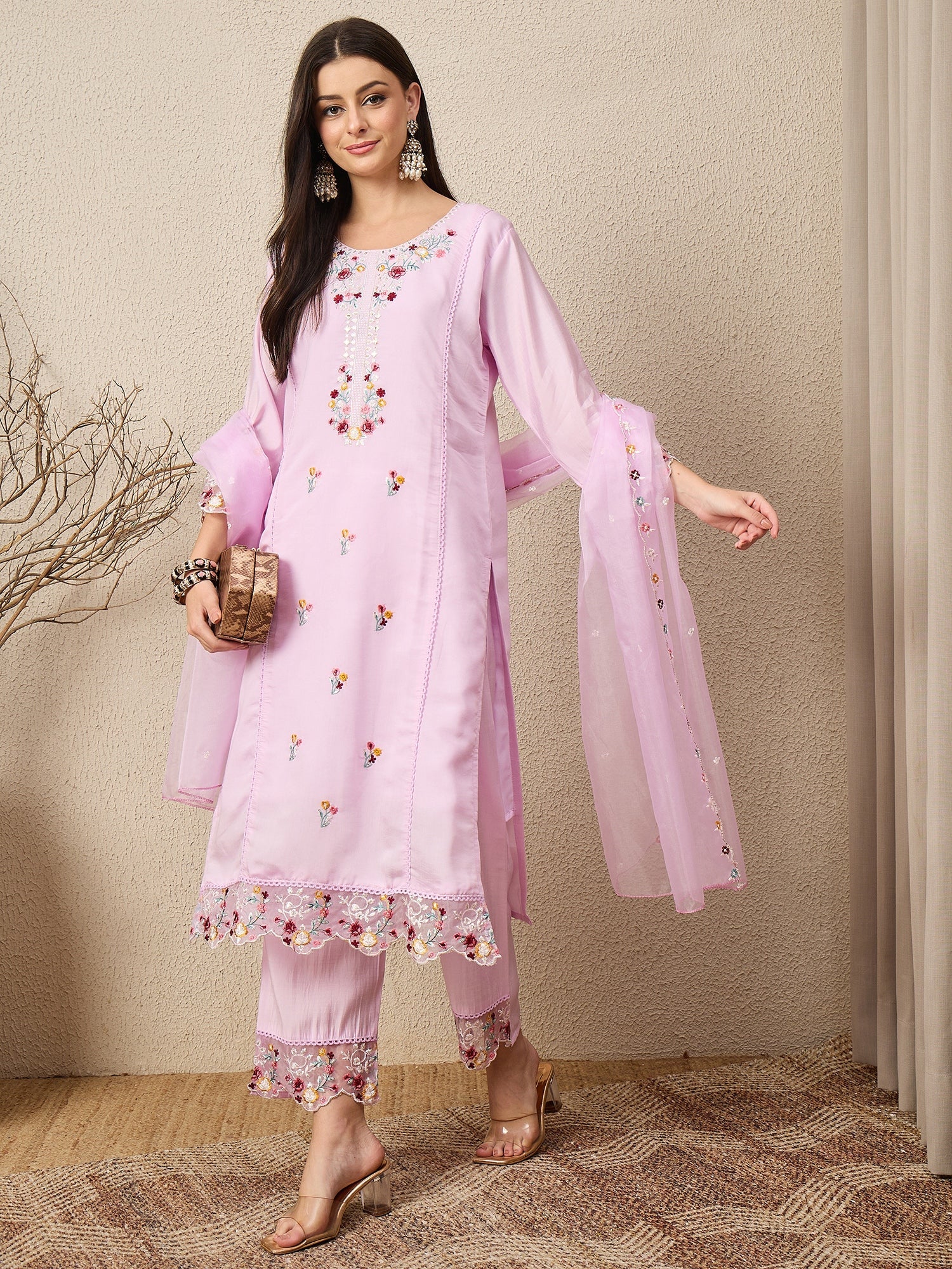 Nazaakat Lavender Women Silk Blend Kurta and Trousers Pant Set - FitVibe Fashion