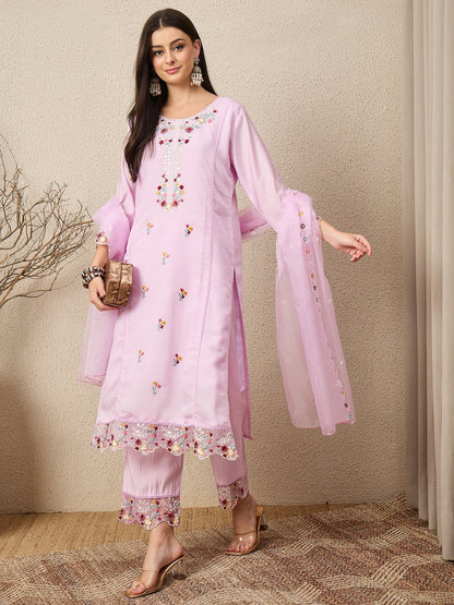 Nazaakat Lavender Women Silk Blend Kurta and Trousers Pant Set - FitVibe Fashion