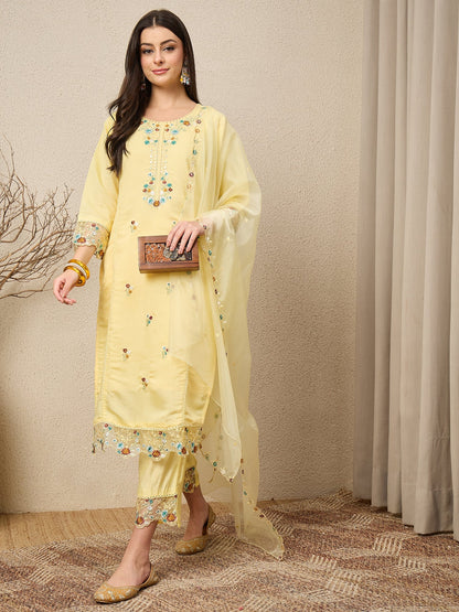 Panetar Yellow Women Silk Blend Kurta and Trousers Pant Set - FitVibe Fashion